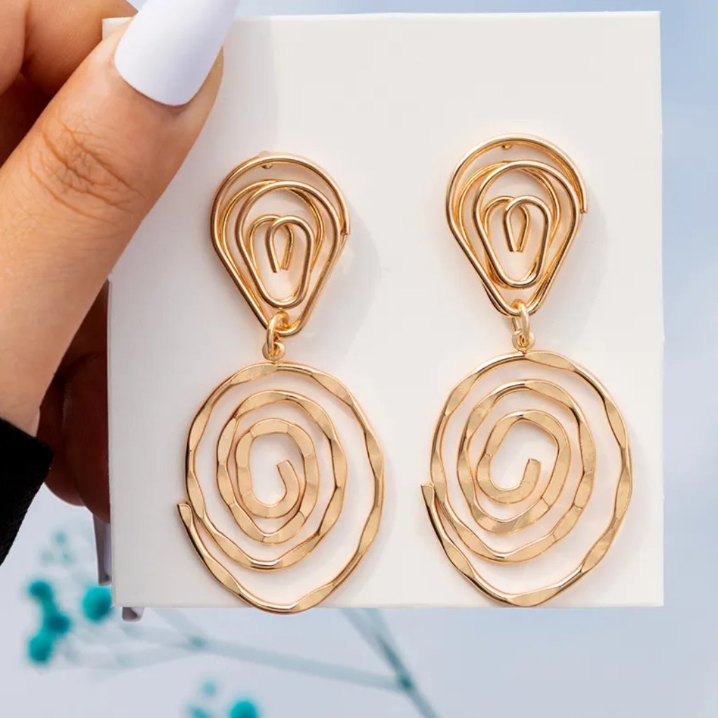 Bohemian Handmade Sculpted Hammered Gold Round Spiral Circle Dangle Earrings New 16$
